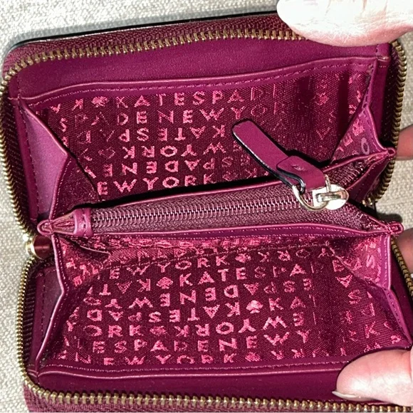 Kate Spade Purple Oxblood Maroon Pebbled Leather Zippered Wallet - Picture 4 of 7